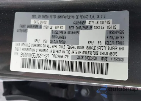 2018 Mazda Mazda3 Grand Touring z USA, uszkodzony, nr VIN 3MZBN1M35JM231427